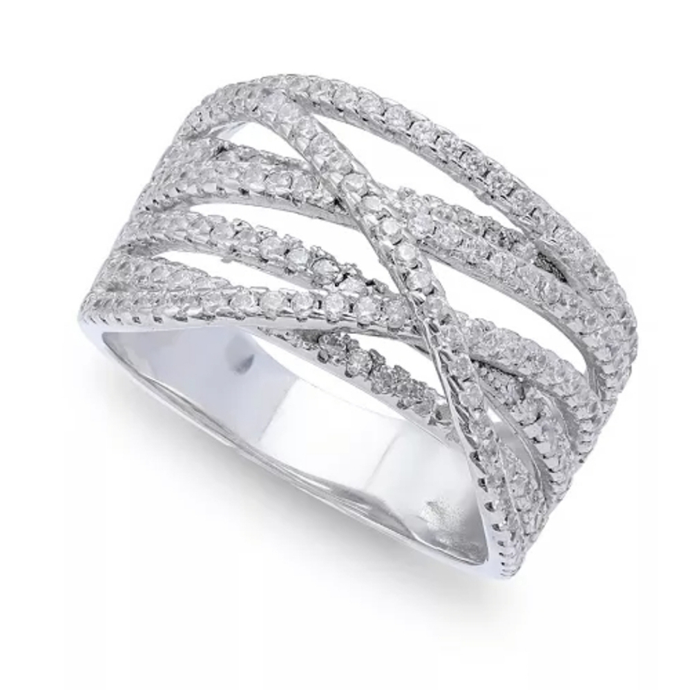 Giani Bernini CZ Pave Interlocking Ring 1 1/6 CTW Set In Stetling Silver SZ 8
